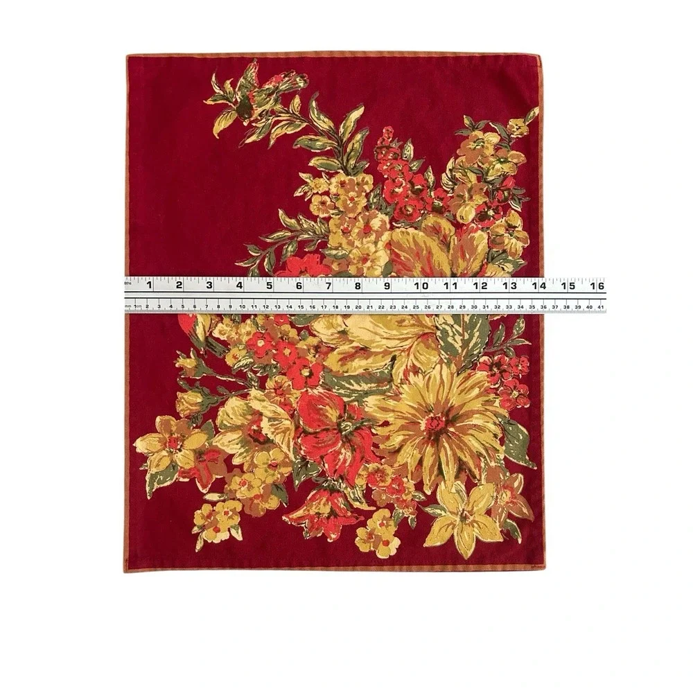April‎ Cornell Placemats Red Gold Floral Set of 4 Cotton
